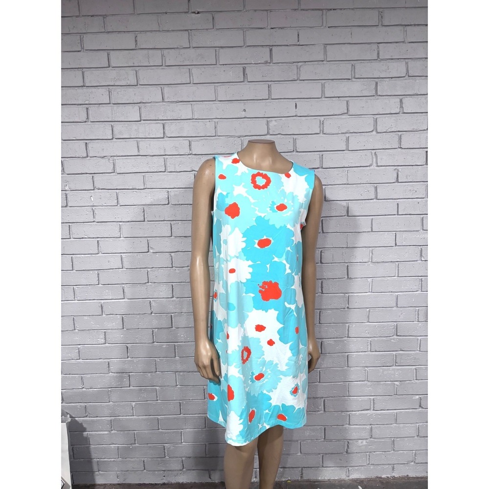Mahi Gold Turquoise Blue Floral Sleeveless Shift Dress Coastal Excellent L